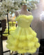 Short Yellw Tulle Ruffles Homecoming Dress