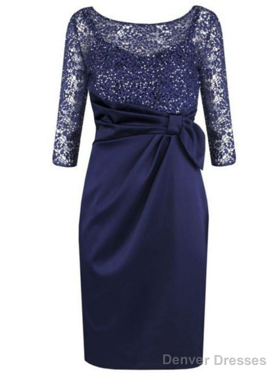 Short Zipper Sheath Homecoming Dress,Bateau Beading Homecoming Dress,Short/Mini 3/4 Sleeves Satin Homecoming Dress Main image