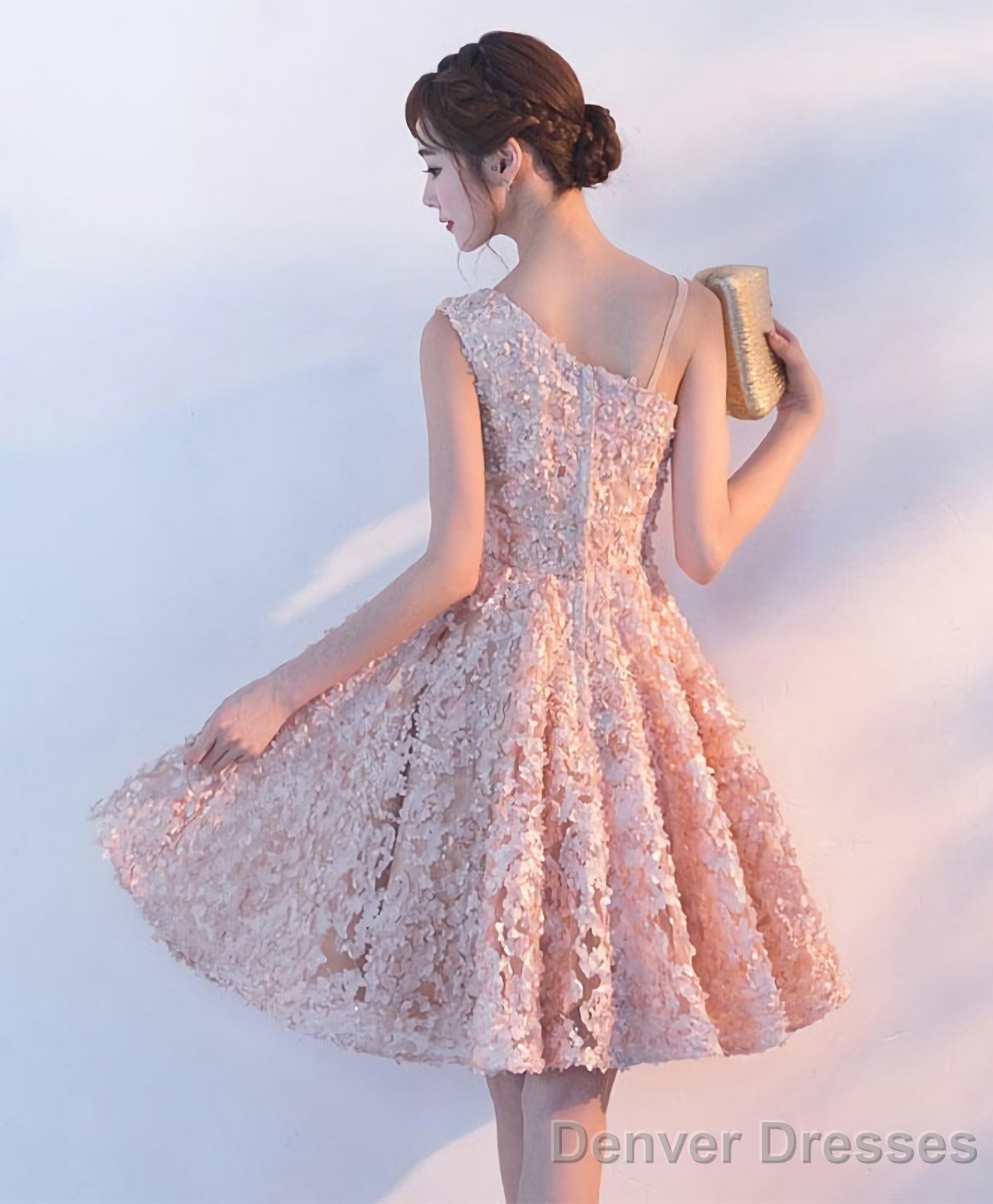 Cute A Line One Shoulder Short Prom Dress Homecoming Dress