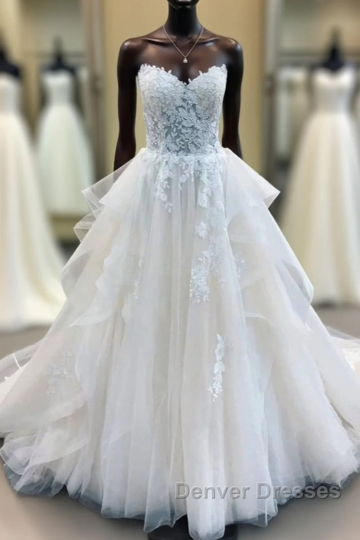 ShowprettyDress Long A-Line Strapless Lace Tulle Wedding Dress Main image