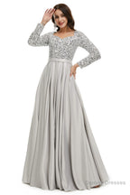 A-Line Sequins Sweet Neck Long Sleeve Prom Dresses