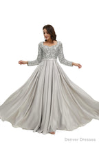 A-Line Sequins Sweet Neck Long Sleeve Prom Dresses