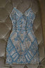 Silver And Turquoise Crystal Beaded Homecoming Dresses, Short