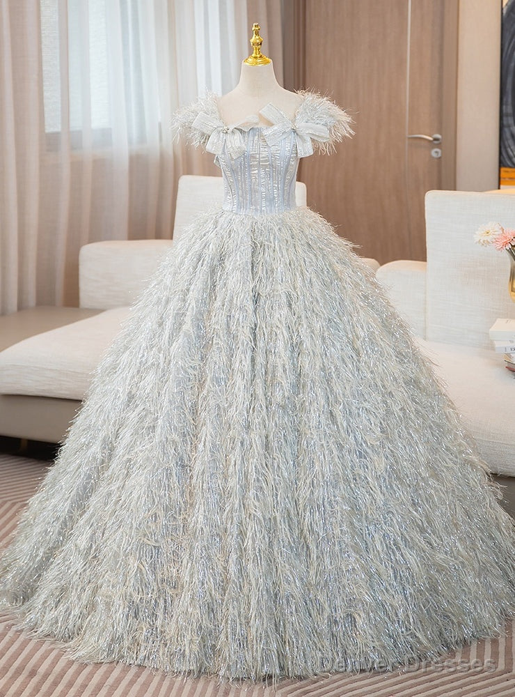 Silver Ball Gown Off the Shoulder Bow Quinceanera Dress Main image