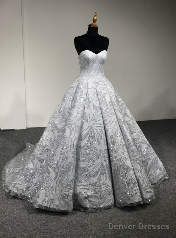 Silver Ball Gown Sweetheart Neck Floor Length Wedding Dress Main image