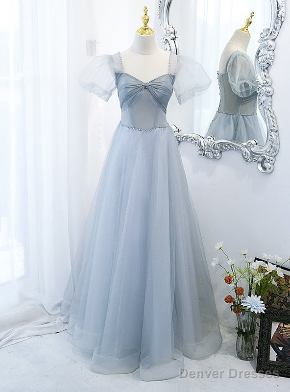 Silver Gray Tulle Sequins Beading Prom Dress Main image