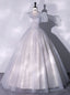 Silver Gray Tulle Sequins Puff Sleeve Quinceanera Dress