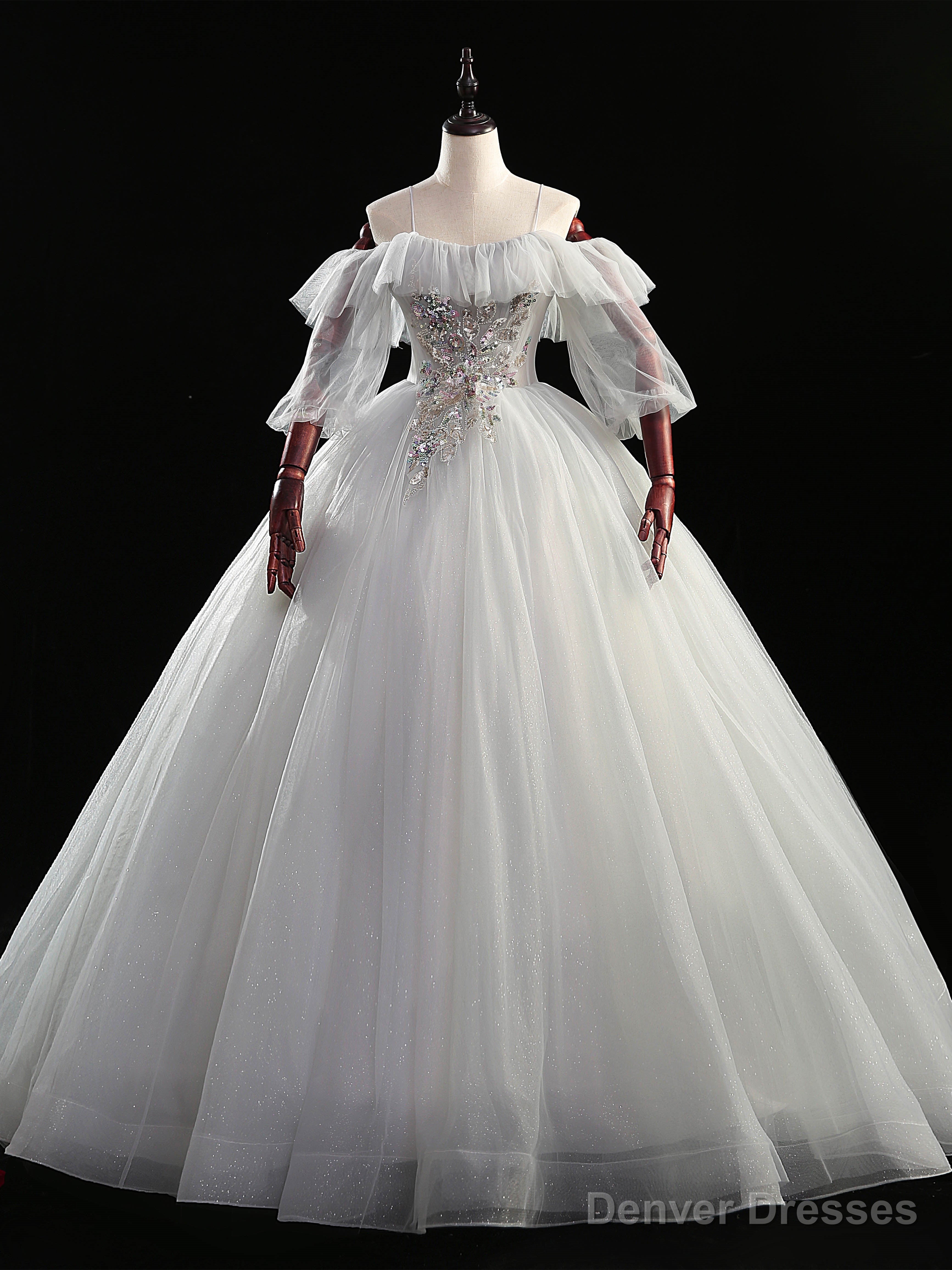 Silver Gray Tulle Spaghetti Straps Sequins Appliques Quinceanera Dress Main image