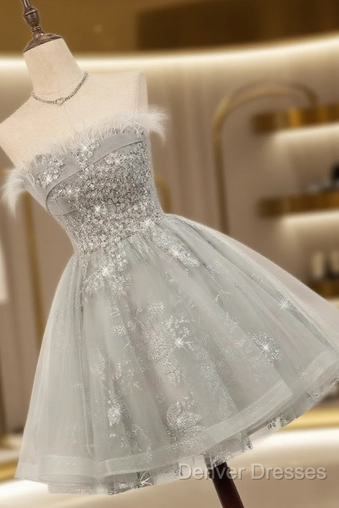 Silver Hoco Dress Short Homecoming Dress