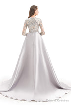 Long Sleeves Mermaid Detachable Train Prom Dresses with Train Sequined