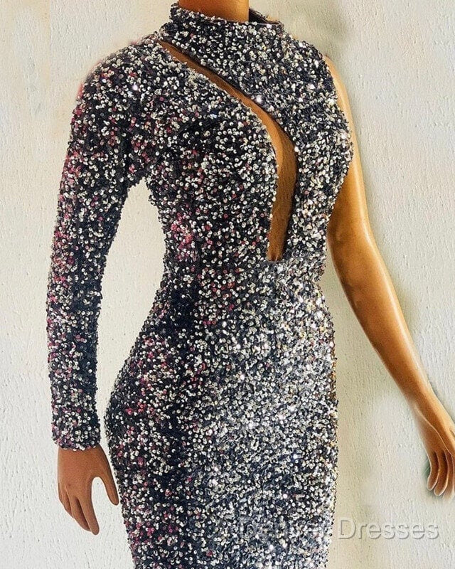Silver Mermaid Sequin Prom Dress One Shoulder Secondary image