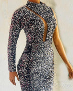 Silver Mermaid Sequin Prom Dress One Shoulder