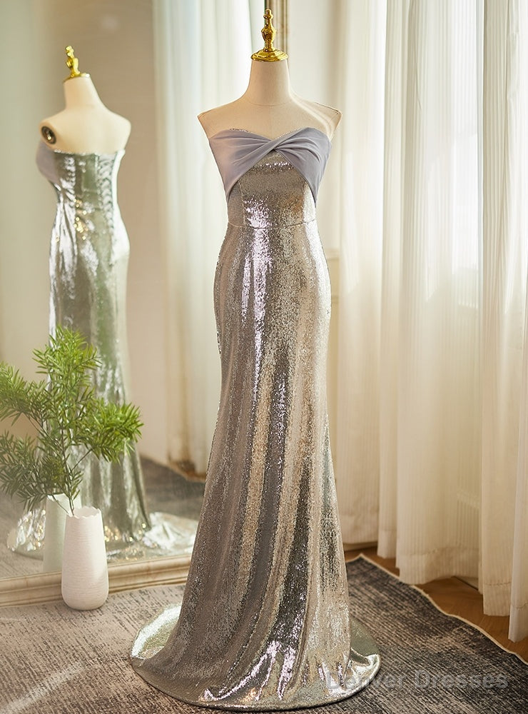 Silver Mermaid Sequins Sweetheart Prom Dress Main image