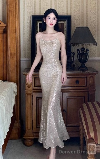 Silver Mermaid Spaghetti Strap Sequin Prom Dress Shimmer Evening Gown Main image