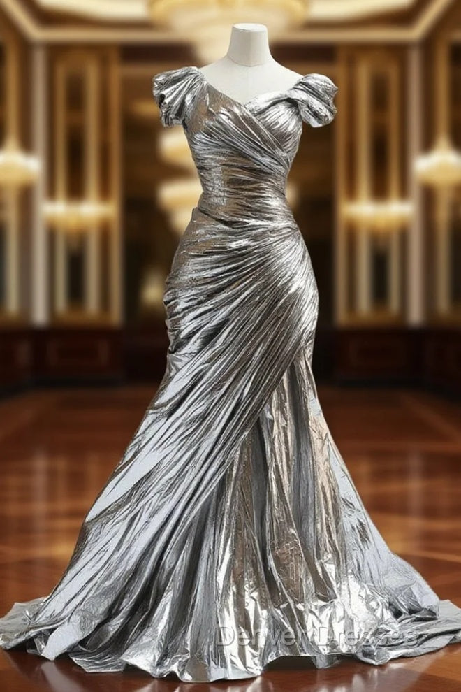 Silver Mermaid V-Neck Long Prom Dress Simple Simple Formal Evening Dress Main image
