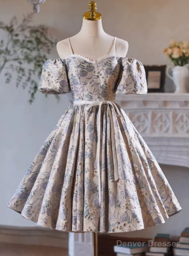 Silver Print Spaghetti Straps Homecoming Dress