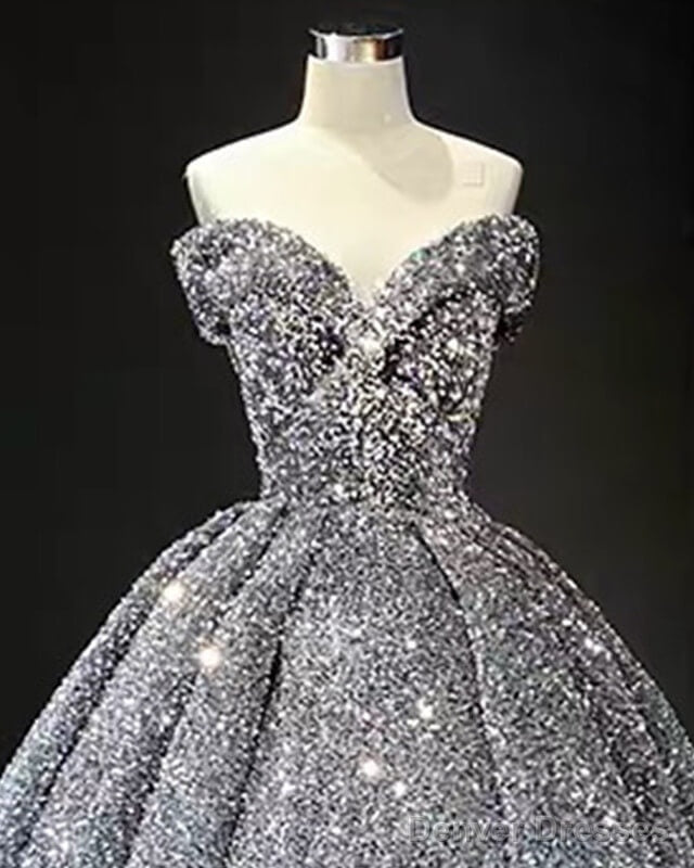 Silver Sequin Ball Gown Off The Shoulder Secondary image