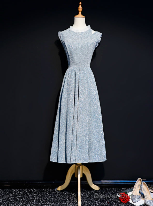 Silver Sequins Scoop Tea Length Prom Dress Main image