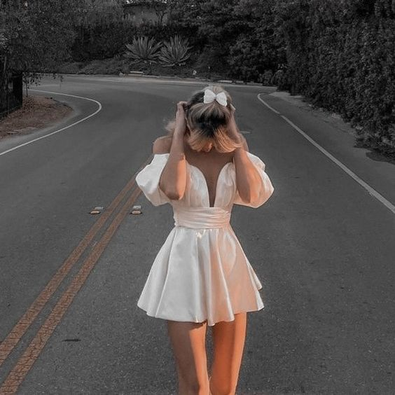 Elegant White Off The Shoulder V Neck Homecoming Dress Short Prom Dress