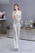 Shining V-neck Sequin Sleeveless Prom Jumpsuit