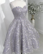 Silver Sparkly Midi Homecoming Dress