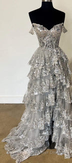 Light Blue Corset Lace Tiered Tulle Long Formal Dress