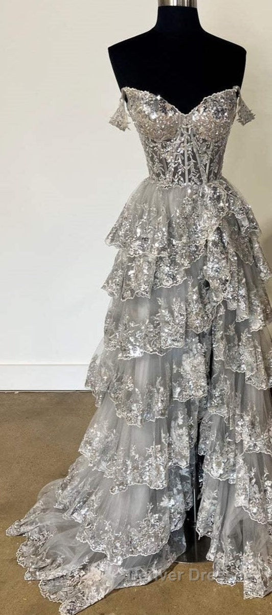 Light Blue Corset Lace Tiered Tulle Long Formal Dress