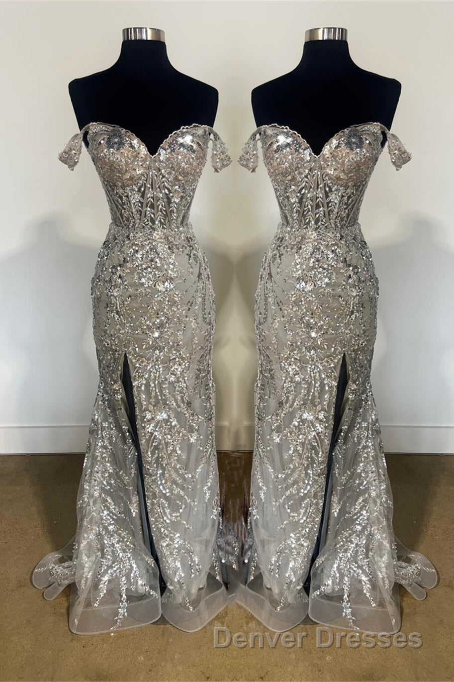 Fuchsia Off-Shoulder Sequined Floral Mermaid Long Prom Dress with Slit Secondary image