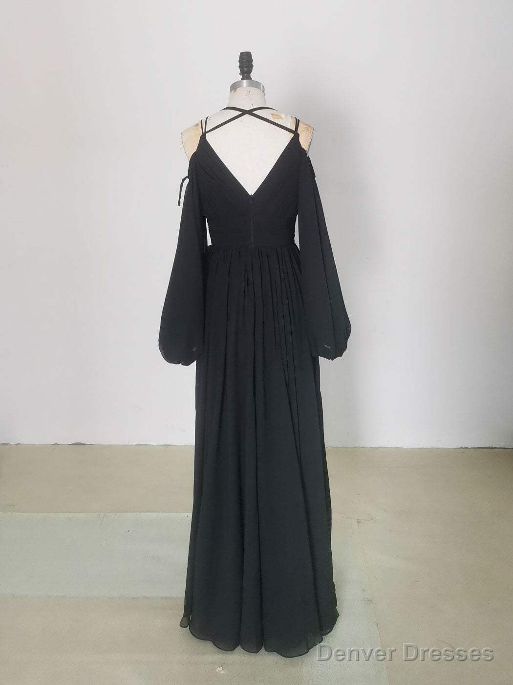 Simple A line  Black Long Prom Dress, Black Evening Graduation Dresses Secondary image