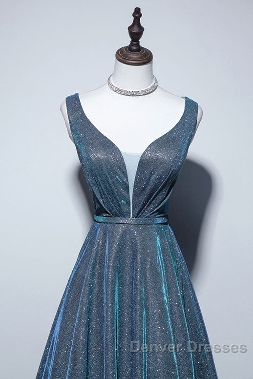 Simple  A-Line Blue Long Prom Dress, Blue Formal Dress Secondary image