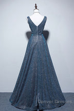 Simple  A-Line Blue Long Prom Dress, Blue Formal Dress