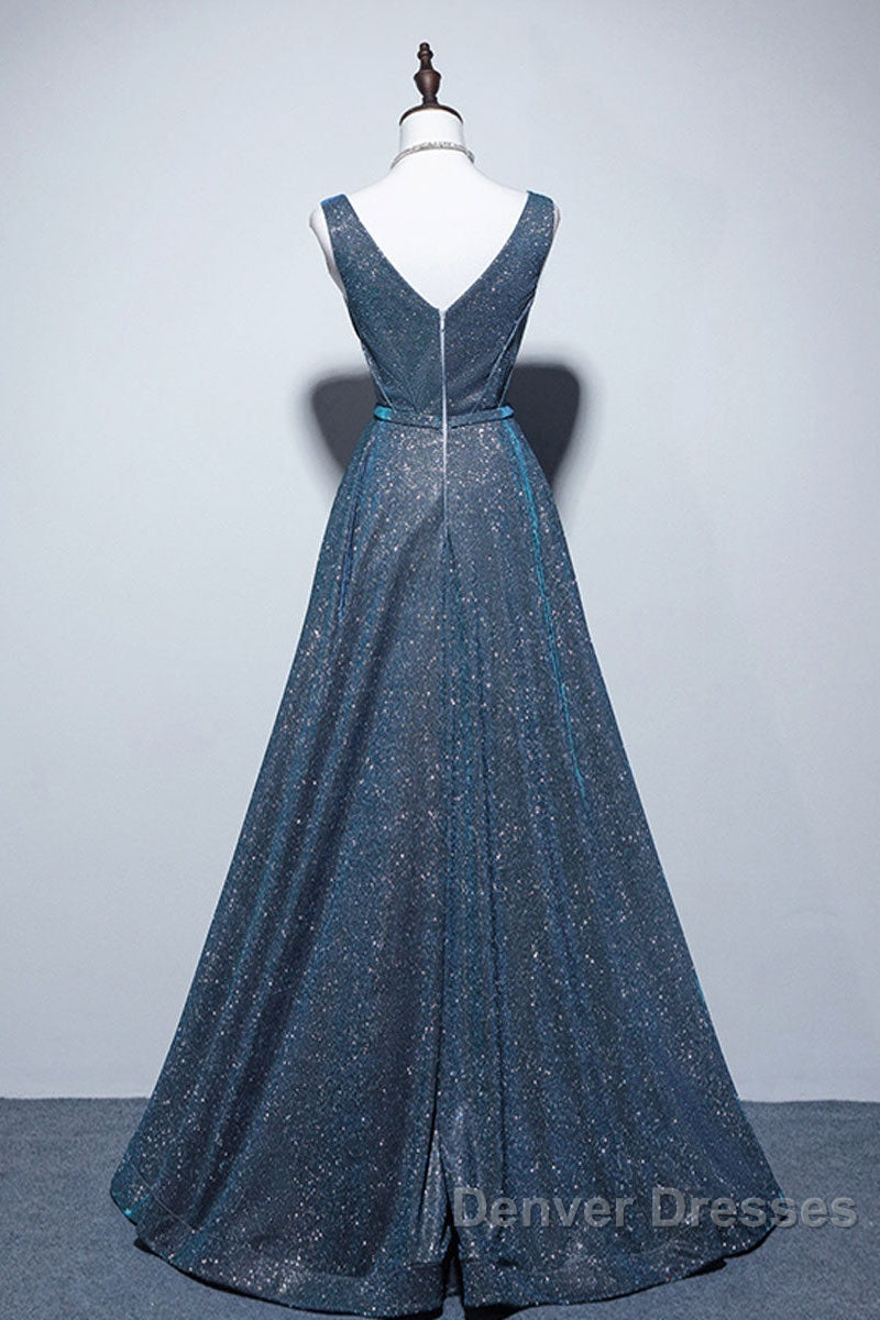 Simple  A-Line Blue Long Prom Dress, Blue Formal Dress
