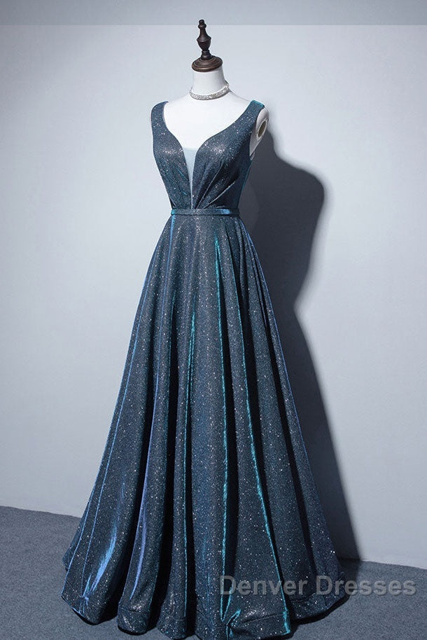 Simple  A-Line Blue Long Prom Dress, Blue Formal Dress