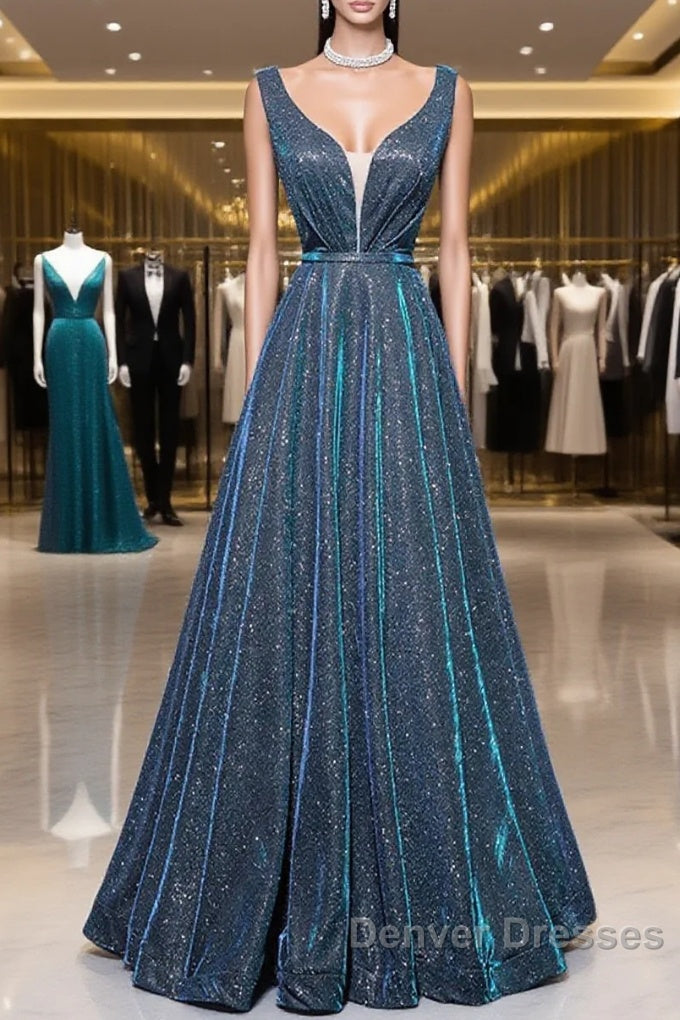 Simple  A-Line Blue Long Prom Dress, Blue Formal Dress Main image