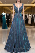 Simple  A-Line Blue Long Prom Dress, Blue Formal Dress