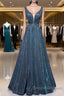 Simple  A-Line Blue Long Prom Dress, Blue Formal Dress