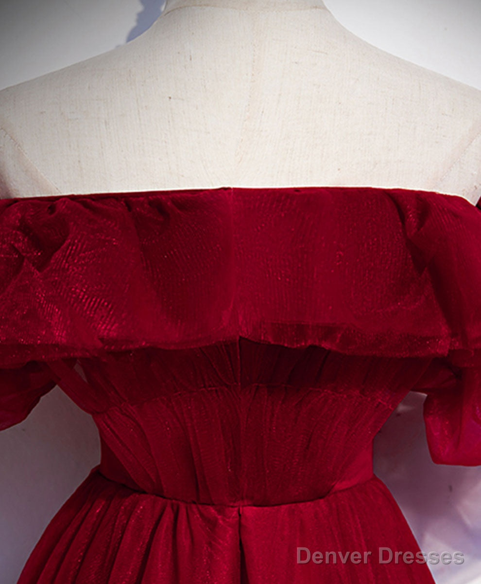 Simple A line Burgundy Long Prom Dress, Burgundy Wedding Party Dress