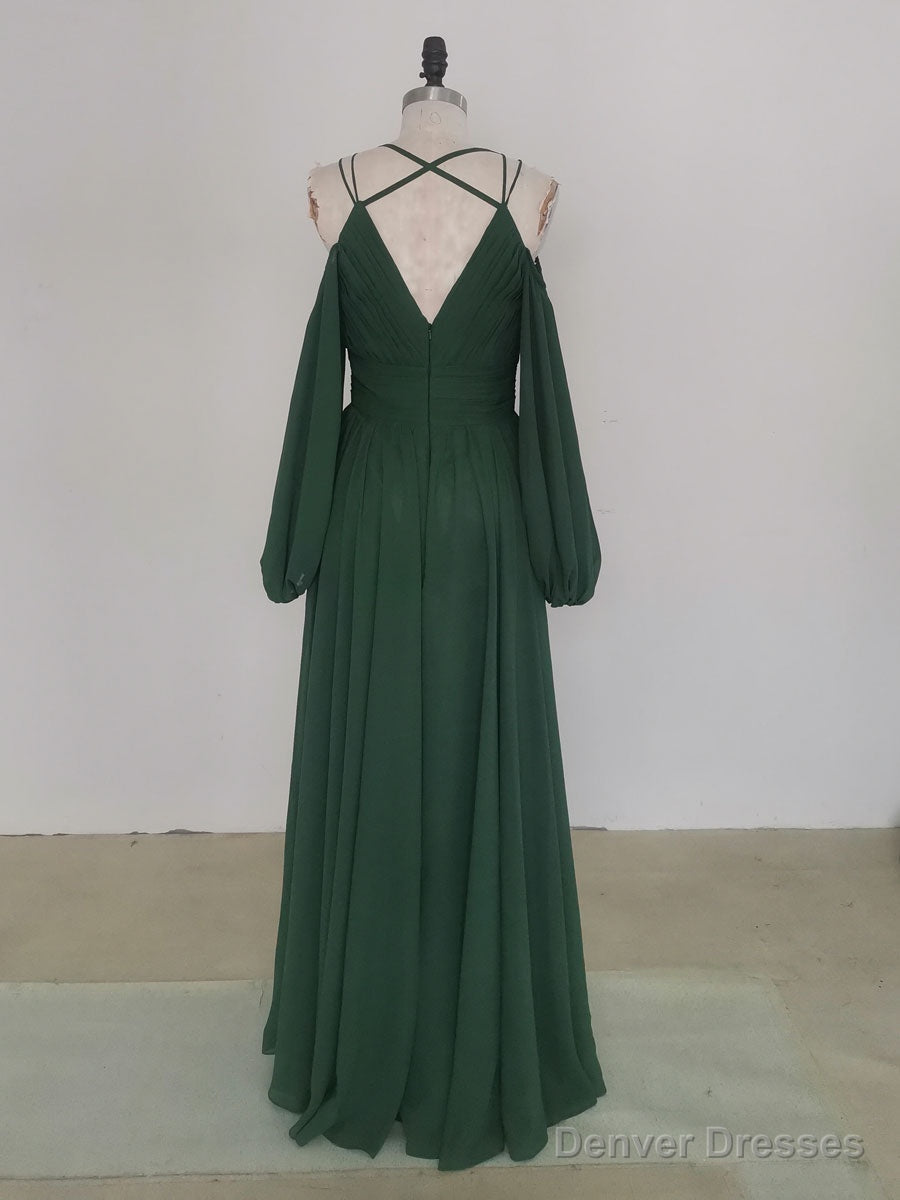 Simple A line Green Chiffon Long Prom Dress, Green Bridesmaid Dress Secondary image