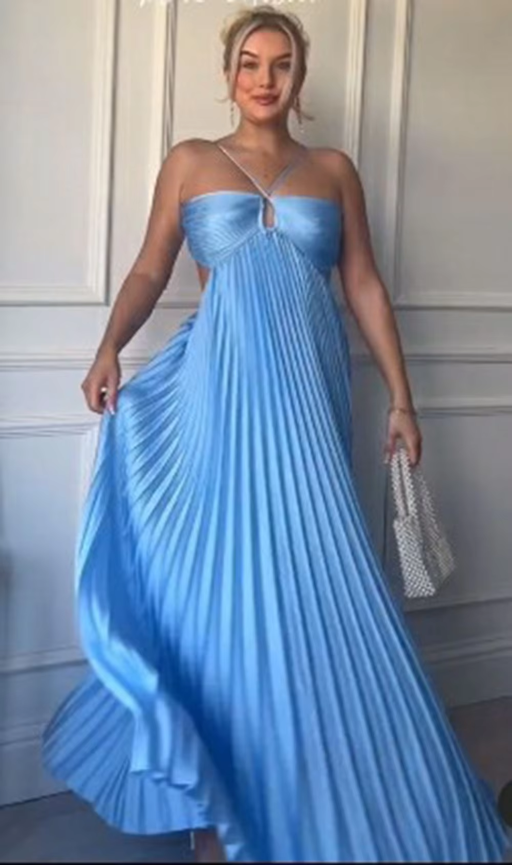 Simple A Line Halter Blue Sleeveless Long Prom Dress Formal Evening Dress