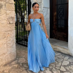 Simple A Line Halter Blue Sleeveless Long Prom Dress Formal Evening Dress