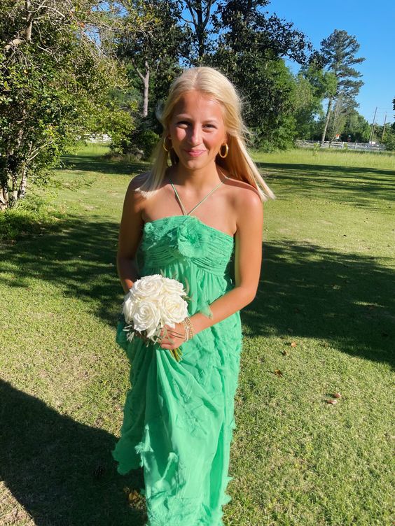 Simple A Line Halter Long Green Prom Dress Party Dress Secondary image
