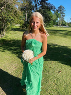 Simple A Line Halter Long Green Prom Dress Party Dress