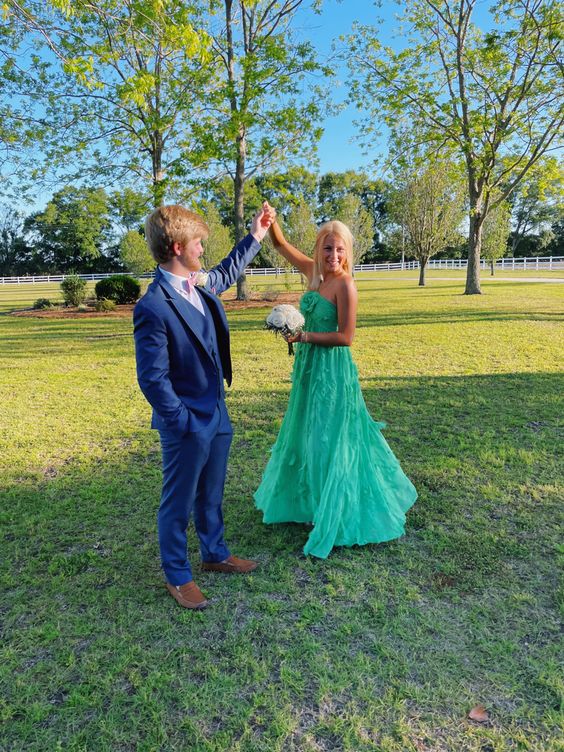 Simple A Line Halter Long Green Prom Dress Party Dress