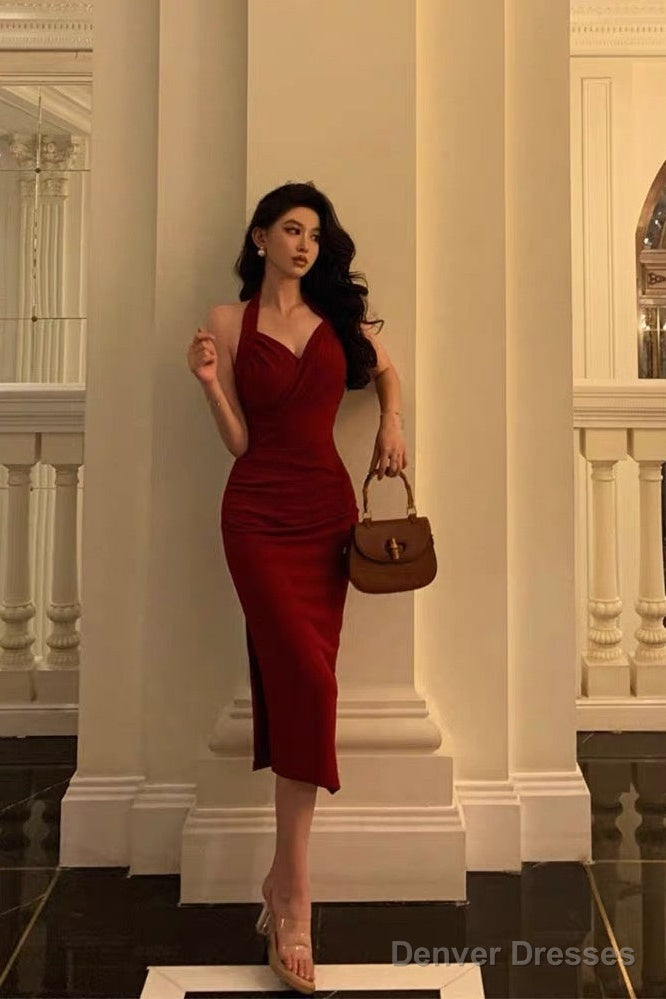 Simple A Line Halter Red Prom Dresses Birthday Outfits Evening Gown Main image