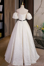 Simple A-Line Jacquard Fabric Long Prom Dress, Off the Shoulder Evening Dress