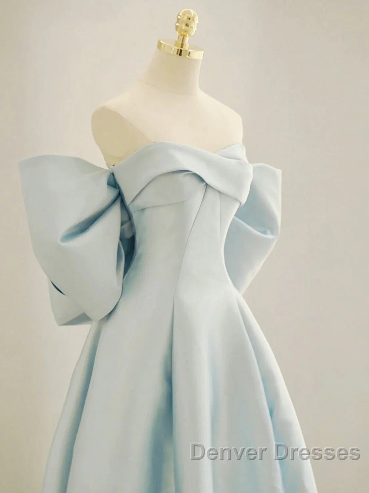 Simple A Line Off The Shoulder Blue Satin Long Prom Dress