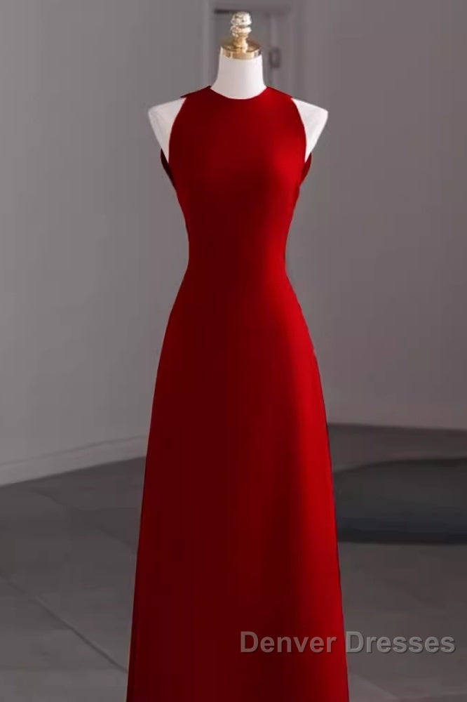 Simple A Line Red Floor Length Open Back Prom Dress Secondary image