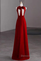 Simple A Line Red Floor Length Open Back Prom Dress