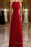 Simple A Line Red Floor Length Open Back Prom Dress
