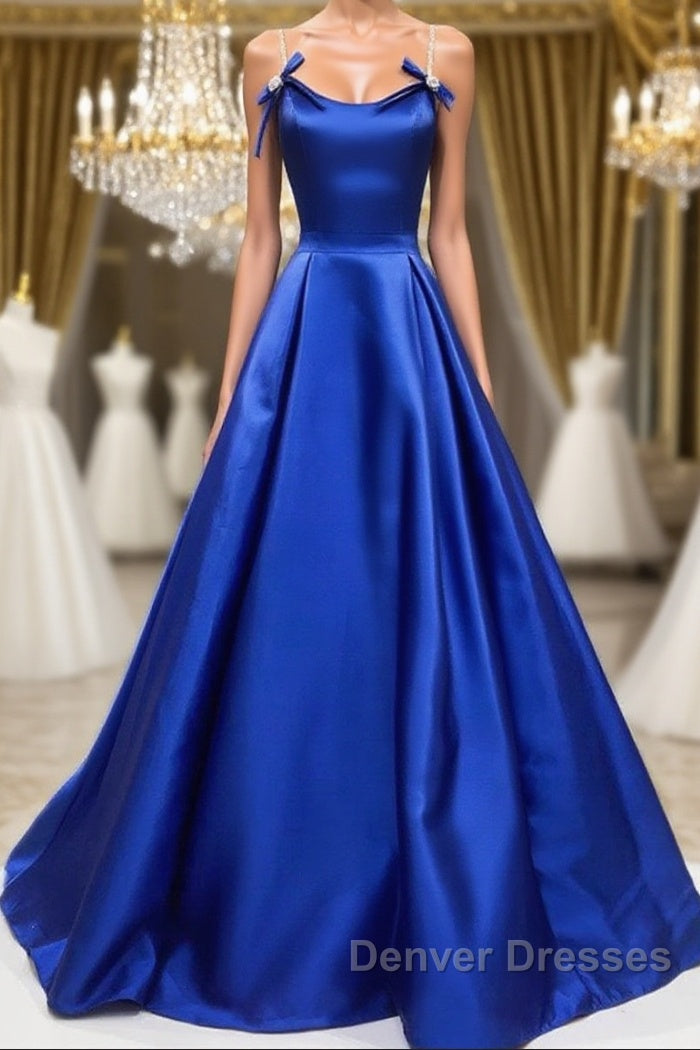Simple A Line Royal Blue Satin Long Prom Dress, Royal Blue Formal Dress, Cheap Royal Blue Evening Dress Main image